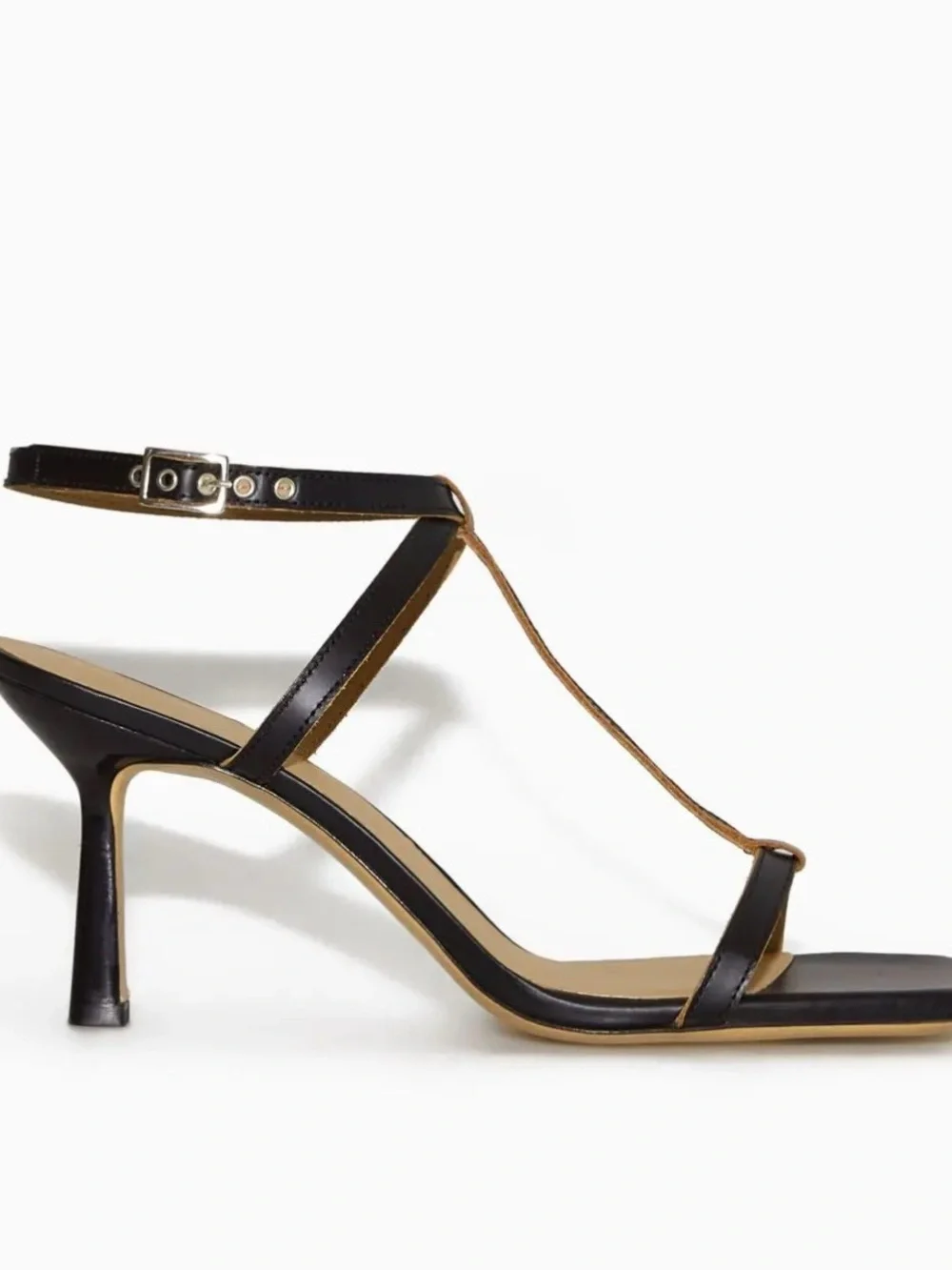EUC COS Elegant Black Strappy Square Toe Leather Heeled Sandals US11 Minimalist